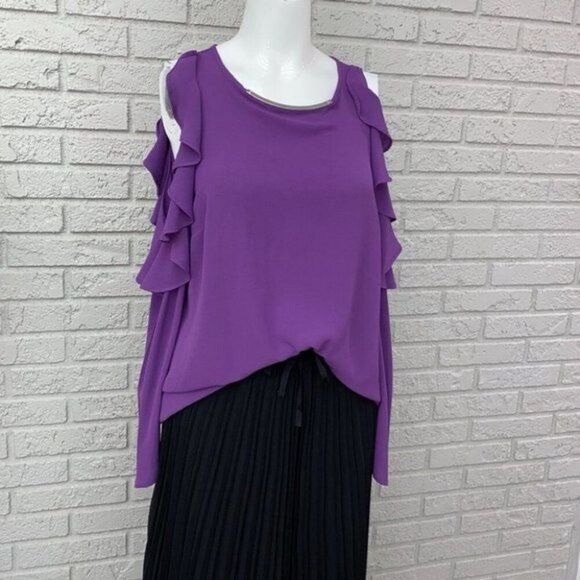 Michael Kors Women Purple Long Ruffle Sleeve Top Size M - Picture 10 of 13